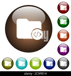 Source code directory white icons on round color glass buttons Stock Vector