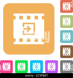 Import movie flat icons on rounded square vivid color backgrounds. Stock Vector
