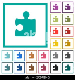 Puzzle flat color icons with quadrant frames on white background Stock Vector
