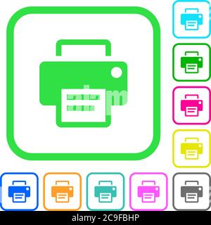 Printer vivid colored flat icons in curved borders on white background Stock Vector