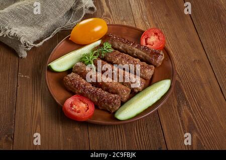 Bulgarian Kebapchetta - small sausages made of pork or beef. Stock Photo