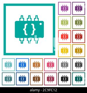 Hardware programming flat color icons with quadrant frames on white background Stock Vector
