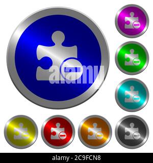 Remove plugin icons on round luminous coin-like color steel buttons Stock Vector