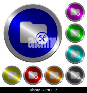 Directory tools icons on round luminous coin-like color steel buttons Stock Vector