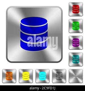 Single database engraved icons on rounded square glossy steel buttons Stock Vector