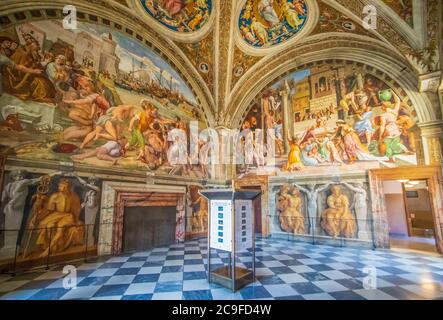 The Raphael Rooms are probably the most famous frescoes of the Vatican Museum, and one the amazing works of this immense collection Stock Photo