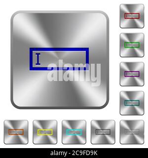 Editbox with editing cursor engraved icons on rounded square glossy steel buttons Stock Vector