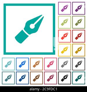 Vector pen symbol flat color icons with quadrant frames on white background Stock Vector