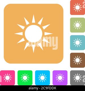 Sun flat icons on rounded square vivid color backgrounds. Stock Vector