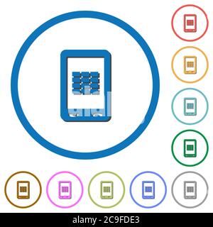 Mobile spreadsheet flat color vector icons with shadows in round outlines on white background Stock Vector