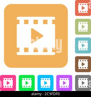 Movie play flat icons on rounded square vivid color backgrounds. Stock Vector
