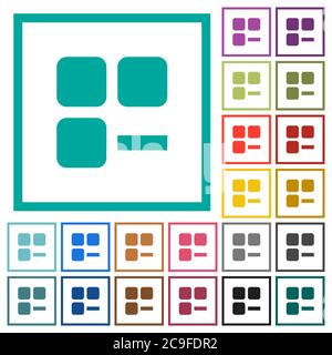 Remove component flat color icons with quadrant frames on white background Stock Vector