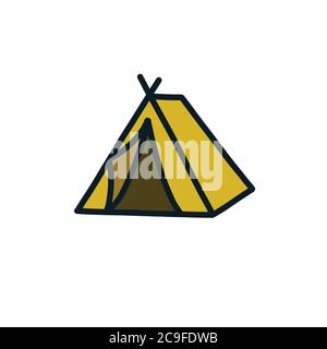 tent doodle icon, vector color line illustration Stock Vector