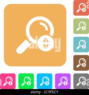 Scrolling search results flat icons on rounded square vivid color backgrounds. Stock Vector