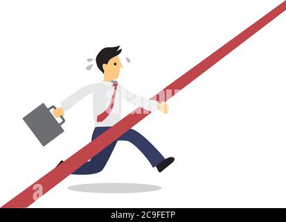 Tired businessmen running with their briefcase reaching the finishing line. Concept of successful or corporate hardwork. Vector illustration. Stock Vector