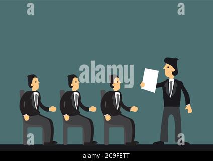 Businessman giving a presentation to his employees. Concept of corporate culture, teamwork and business communication. Isolated vector cartoon illustr Stock Vector