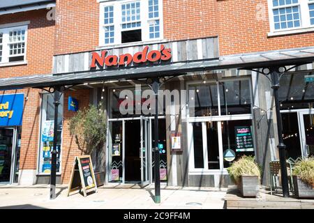 Sevenoaks,Kent,31st July 2020,Nando's on the Hottest Day of the year in Sevenoaks, Kent. The forecast is for 32C sunny with a gentle breeze and is to be cooler for the weekend.Credit: Keith Larby/Alamy Live News Stock Photo