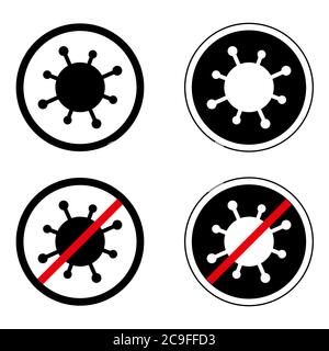 Coronavirus virus covid-19 sign logo black and white icon set Stock Vector