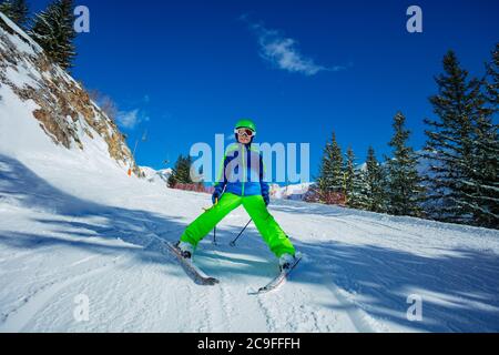 Cute little boy skiing on slope Stock Photo - Alamy