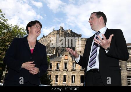Former Scottish Conservative leader Ruth Davidson MSP alongside Scottish Conservative MP Douglas Ross in Edinburgh, after he confirmed he will stand for leadership of the Scottish Conservatives following the sudden resignation of Jackson Carlaw after less than six months in the post. Stock Photo