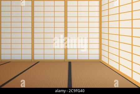 indoor dojo room in japan Stock Vector