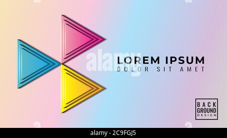 Colorful Glossy 3D Triangle Papercut Layers Vector Illustration. Abstract Background Design Template. Light Blue, Yellow and Pink Gradient Color Theme Stock Vector