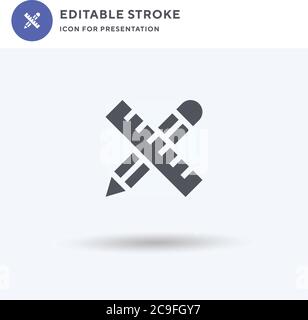 Pencil And Ruler icon vector, filled flat sign, solid pictogram isolated on white, logo illustration. Pencil And Ruler icon for presentation. Stock Vector
