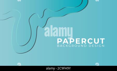 Colorful 3D Liquid Papercut Layers Vector Illustration. Bright Abstract Background Design Template. Turquoise and Light Blue Gradation Color Theme. Stock Vector