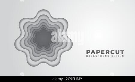 Monochrome Wavy Hole Papercut Layers Vector Illustration. Abstract Background Design Template. Gray Gradient Color Theme. Stock Vector