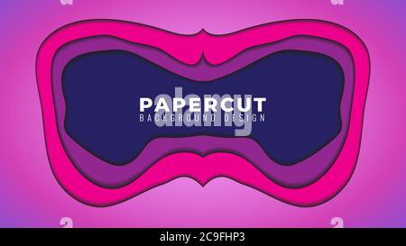 Gloomy Dark Papercut Layers Vector Illustration. Abstract Background Design Template. Pink Magenta Purple Dark Blue Gradient Color Theme. Stock Vector