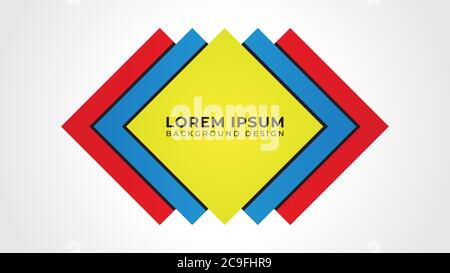 Colorful Layered Square Shape Vector Illustration. Abstract Background Design Template. Yellow Red Blue Color Theme.  Simple and Clean Stock Vector