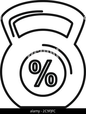 Kettlebell percent online loan icon. Outline kettlebell percent online loan vector icon for web design isolated on white background Stock Vector