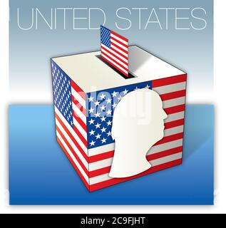US presidential elections 2020, silhouette portrait of Joe Biden on the ballot box with US flags, vector illustration Stock Vector