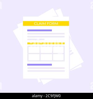 Claim form paper sheets isolated on gray background flat style design vector illustration. Stock Vector