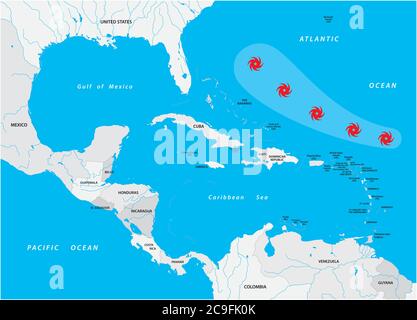 Schematic vector map of a fictional hurricane in North and Central America Stock Vector