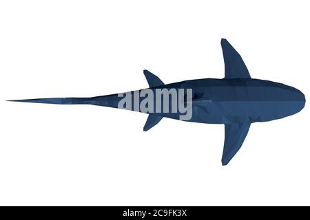 Low poly blue shark. 3D. View from above. Vector illustration. Stock Vector
