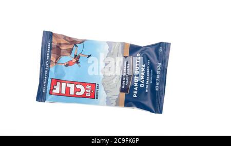 Clif Bar Organic Peanut Butter with banana & dark chocolate fo energy Stock Photo