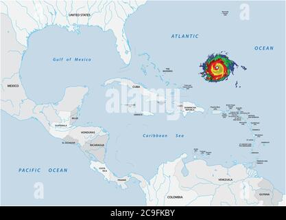 Schematic vector map of a fictional hurricane in North and Central America Stock Vector