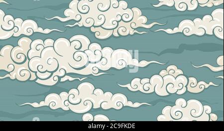 Seamless cloud pattern in Retro style. Vector illustration. Stock Vector