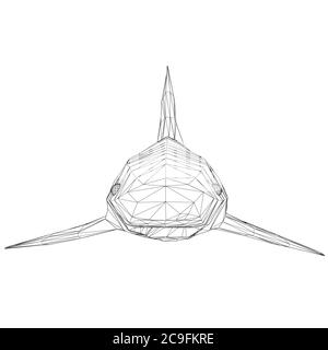 Wireframe low poly blue shark. 3D. Front view. Vector illustration. Stock Vector
