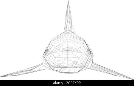 Wireframe low poly blue shark. 3D. Front view. Vector illustration. Stock Vector