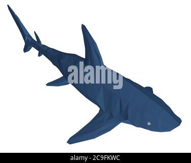 Low poly blue shark. 3D. Isometric view. Vector illustration. Stock Vector