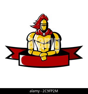 Vector image of medieval knight holds ribbon Stock Vector