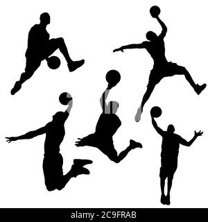 Black silhouettes of a basketball player on a white background Stock Vector