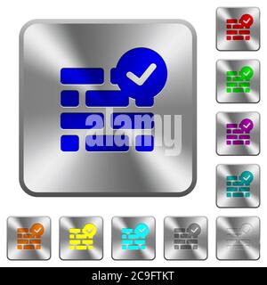 Active firewall engraved icons on rounded square glossy steel buttons Stock Vector