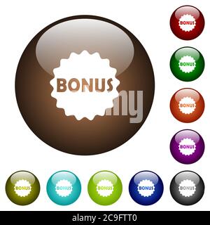Bonus sticker white icons on round color glass buttons Stock Vector