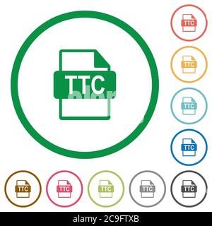 TTC file format flat color icons in round outlines on white background Stock Vector