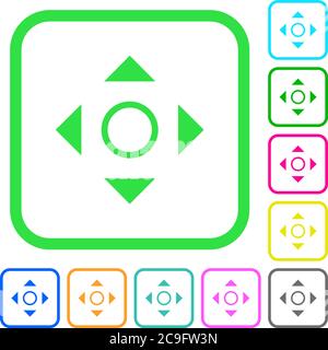 Scrolling tool vivid colored flat icons in curved borders on white background Stock Vector