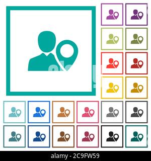 User location flat color icons with quadrant frames on white background Stock Vector