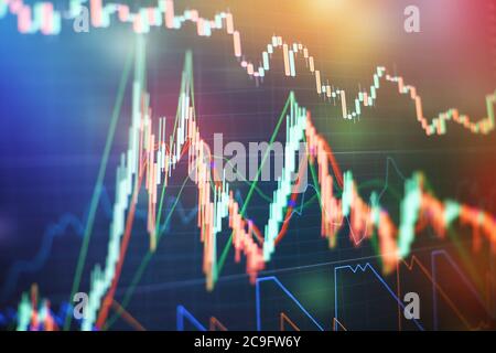 Data analyzing from charts and graph to find out the result in trading market. Working set for analyzing financial statistics and analyzing a market d Stock Photo